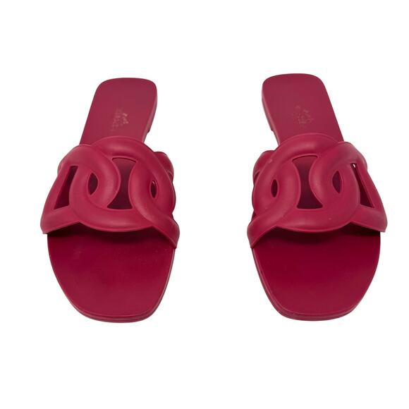 Hermes Oran Aloha Chaine Rubber Sandals Rose Baie 38 - Picture 3 of 10